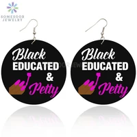 somesoor pretty educated black lady african wooden drop earrings afro vinatge wood dangle jewelry for women christmas gifts