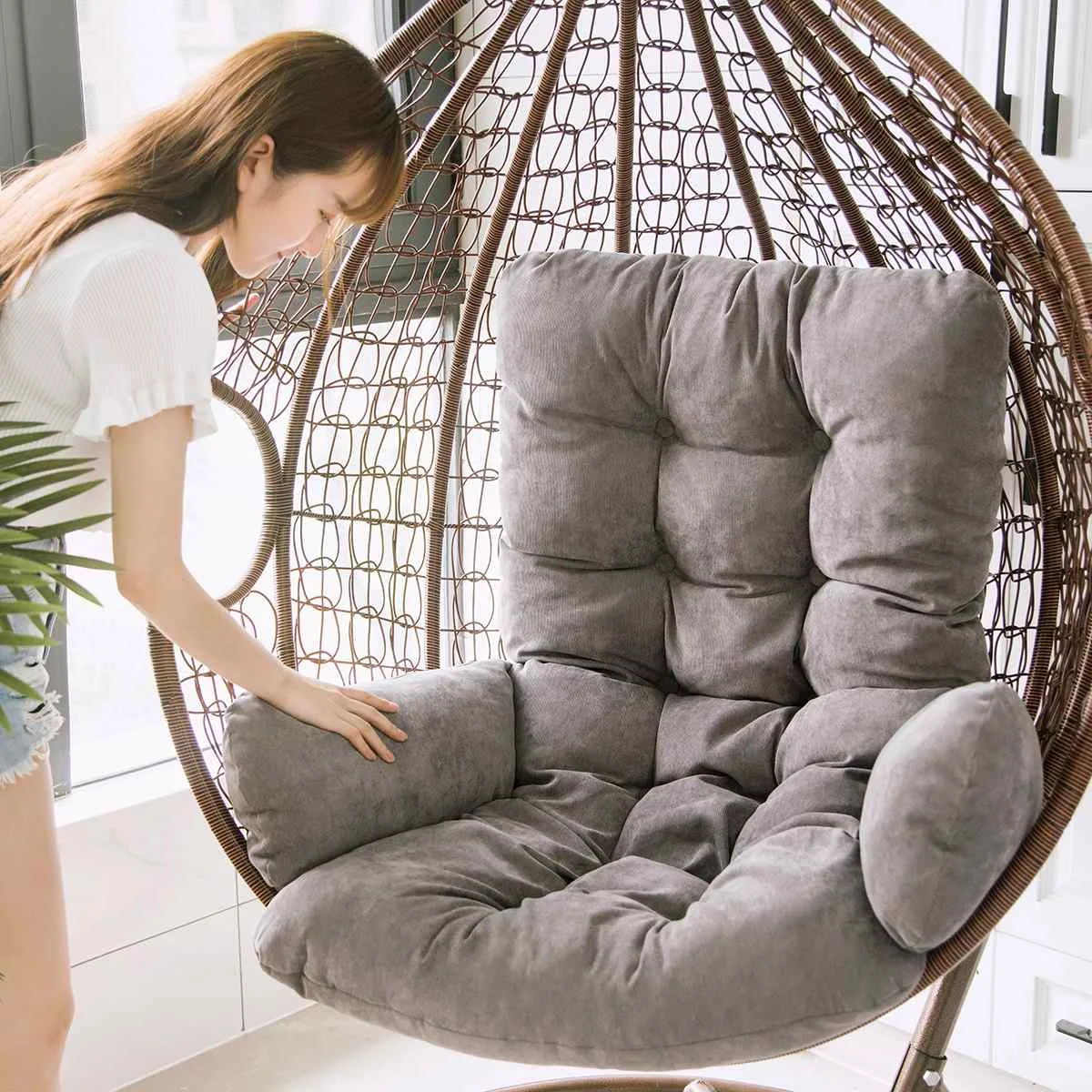 

Corduroy Fabric Swing Chair Cushion Mat Hanging Hammock Egg Chair Back Pad Swing Pillow Patio Decor 60*120cm