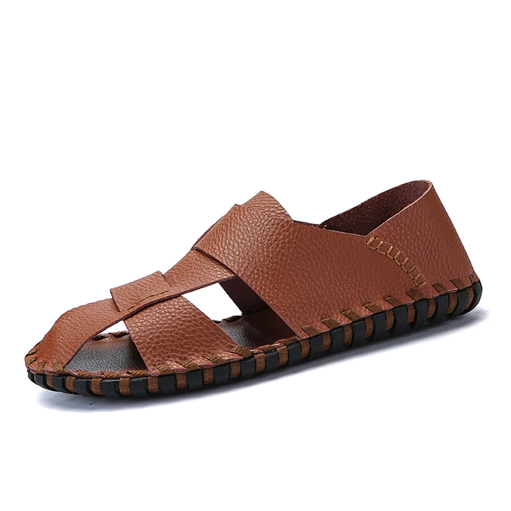 

New Summer Genuine Leather Outdoor Men's Shoes Men Sandals For Male Casual Shoes Fashion Sandalias Western Style Flat Sandals