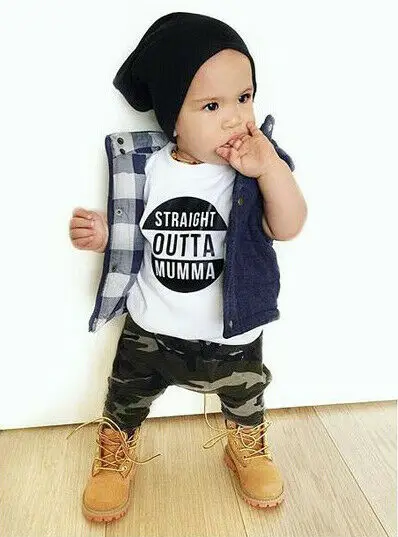 Emmababy 2PCS 0-3T Toddler Baby Cool Kids Boy Clothes Top T-shirt Camouflage Pants Outfits Set |