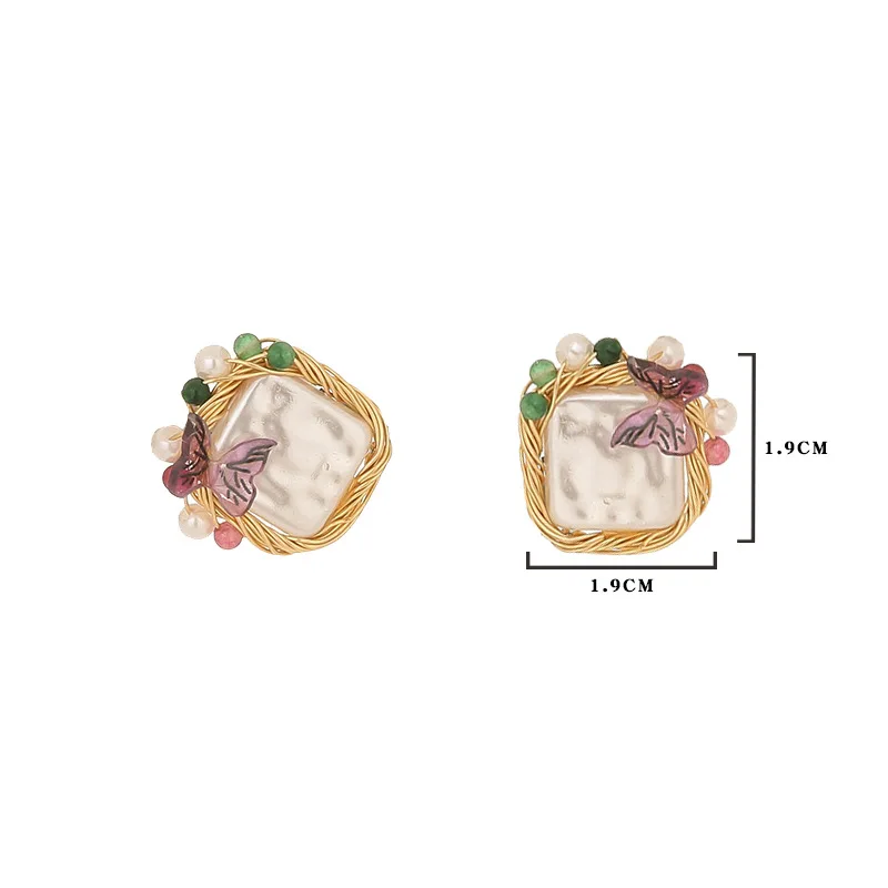

2020 New Retro Elegant quare Baroque Pearl Weave Copper Wire Flowers Zircon Butterfly Earrings for Women Party Jewelry Gift