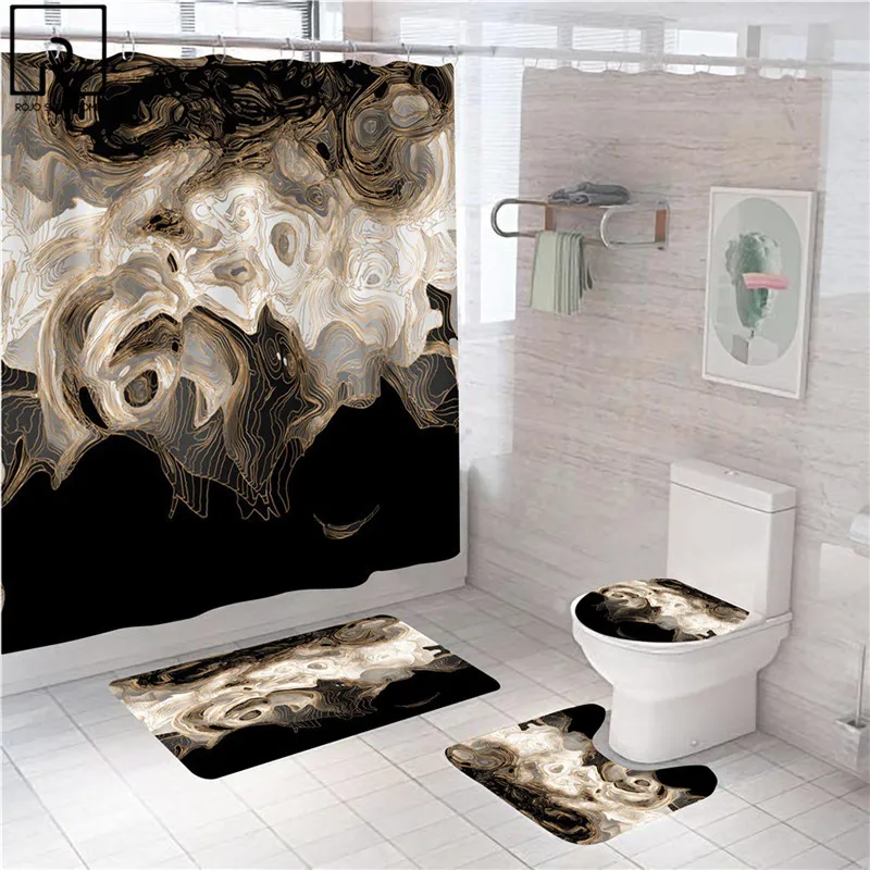 luxury shower curtain modern marble decorative bathroom curtain polyester bath screen bath house partition mat set toilet carpet free global shipping
