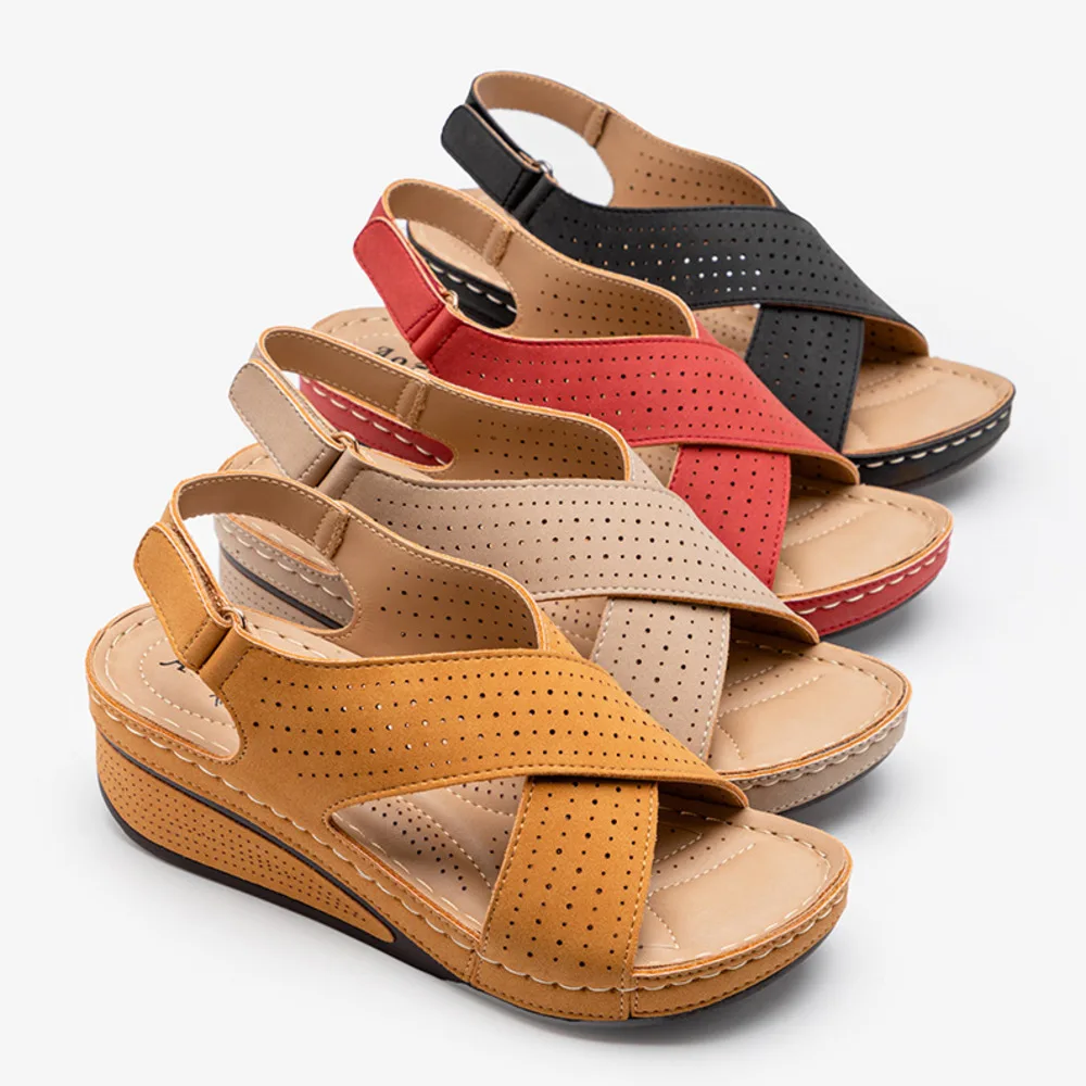 

Сандалии женские из экокожи, босоножки на танкетке с прострочкой, Повседневная Удобная обувь в ретро стиле, лето 2021