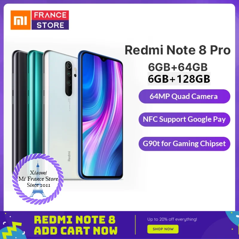 Xiaomi Redmi Note 8 Pro 6 ГБ 64 / 128 смартфон MTK G90T для игр Octa Core LiquidCool 53 &quot64 Мп 4500 мАч 18 Вт