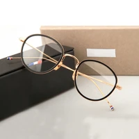brand design alloy acetate glasses frame men women vintage round prescription eyeglasses frame tb905 myopia optical eyewear
