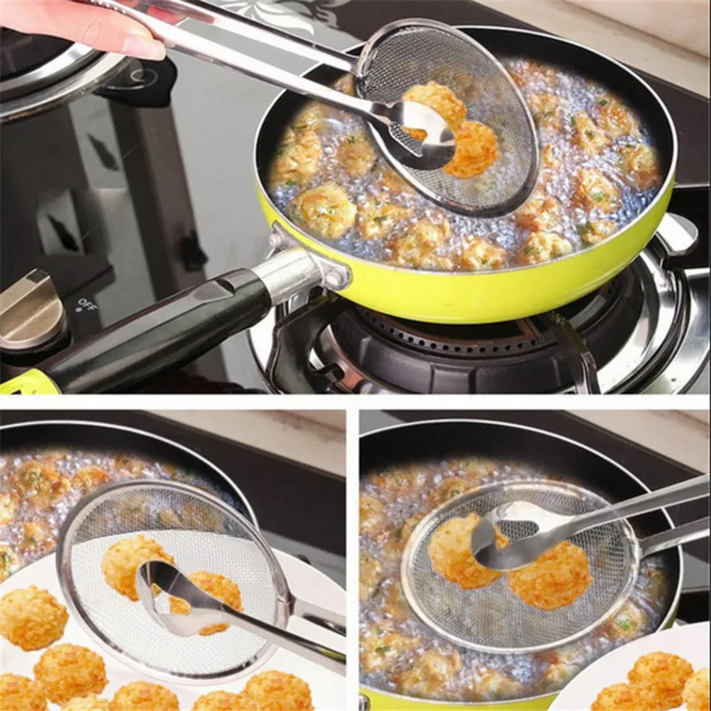 

1PCS Stainless Steel Kitchen Colander Filter Mesh Spoon Fried Food Oil Scoop Drain Oil Food Clip Fishing Oil Kitchen Gadgets