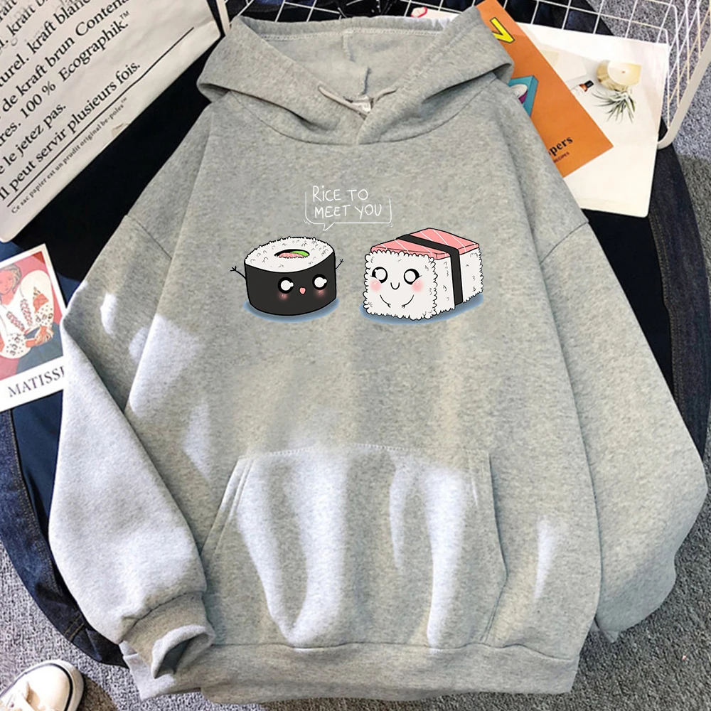 

Rice To Meet You Cartoon Hoodie Men Kawaii Sushi Comics Streetwear Autumn Fashion Soft Sweatshirt Fleece Warm Simple Mens Hooded