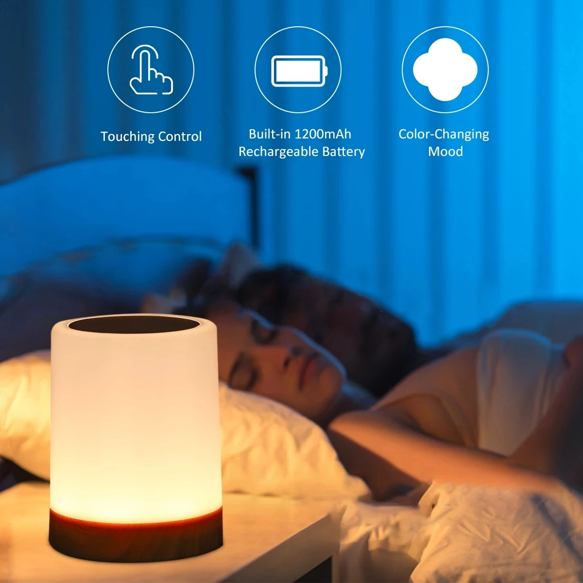 

Touching Control Bedside night Light USB Rechargeable Dimmable Table Lamp Warm White RGB Color Changing Night Light Living Room