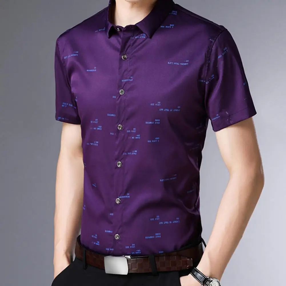 

Men Shirt British Style Business Short-Sleeve Male Slim Casual Shirts Men's Clothing Purple Pink Navy Blue Shirts men M-3XL