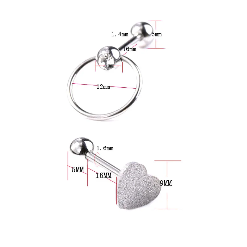 

3PCS/Set Stainless Steel Heart Barbell Tongue Button Ring Bar Surgical Piercing Sexy Body Piercing Jewelry