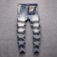 italian style fashion men jeans retro gray blue elastic slim fit ripped jeans men vintage designer casual splashed denim pants