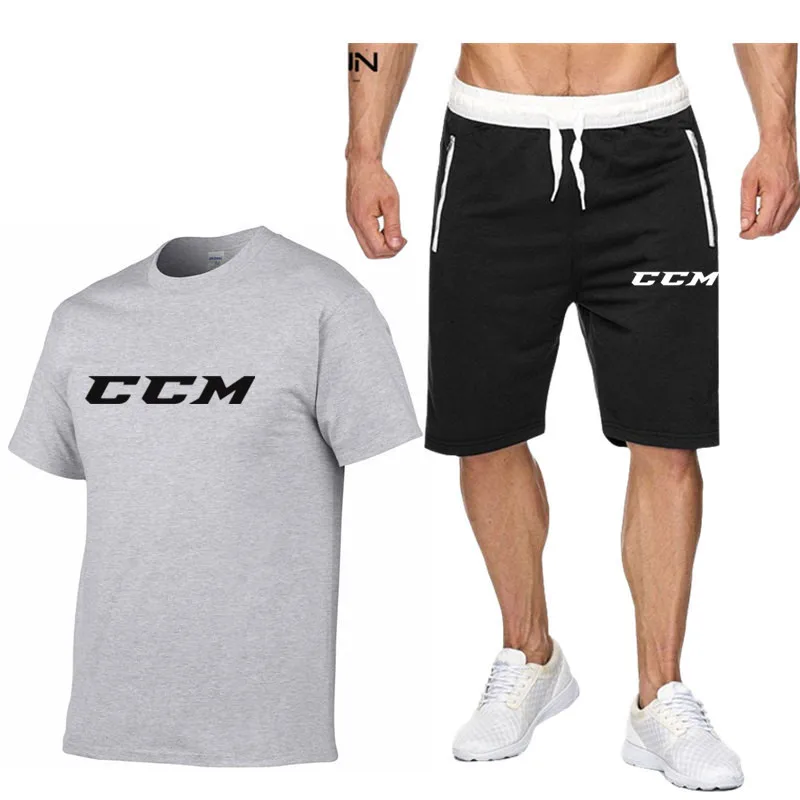 

2021 New T-shirt 2 Pieces Sets Tracksuit ccm Printing Men Short Sleeves+Pants Pullover Sportwear Suit Casual Sports Men Clothes