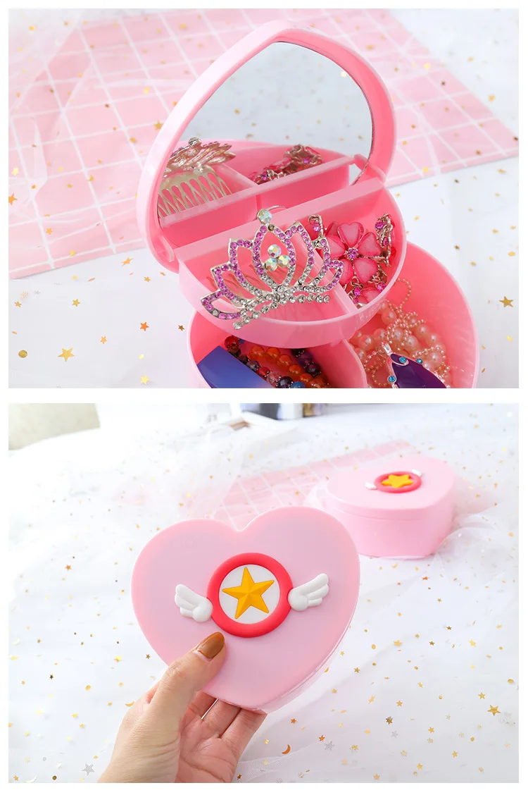 Карта Captor Cardcaptor Sakura милый розовый стол двойная коробка для хранения ювелирных изделий Контейнер пластиковый зеркальный орнамент Рождественский подарок девушка