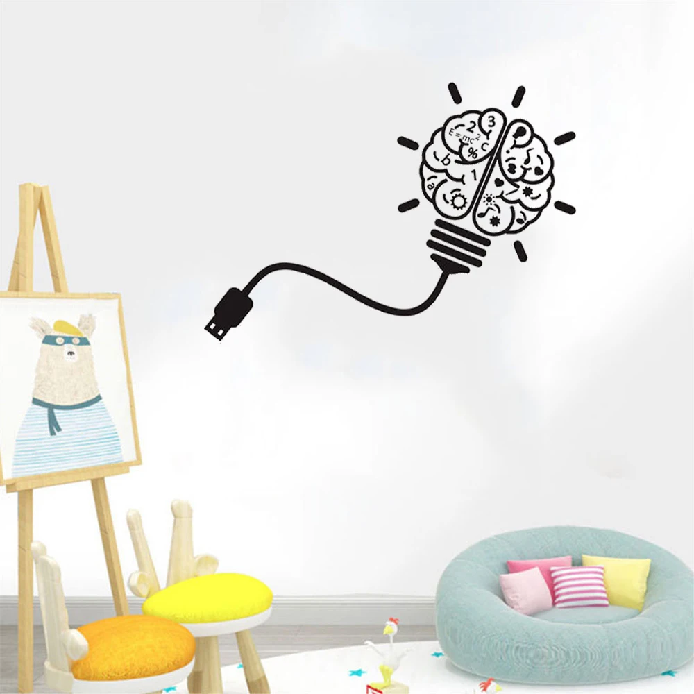 

USB Brain Study Art Wall Sticker Science Wall Decal Removable Art For Office Classroom Home Decoration Vinyl Mural DW12086
