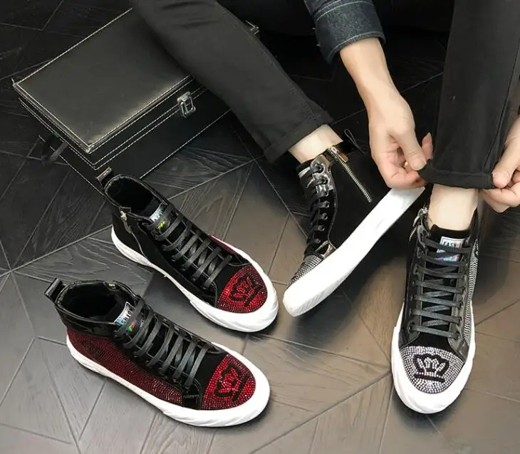 Туфли мужские высокие блестящие со стразами повседневная обувь на толстой