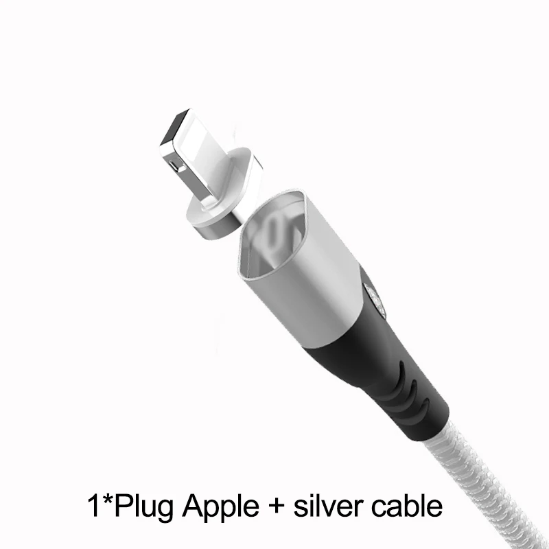 Silver For Apple IONCT Магнитный кабель 3A Быстрая зарядка для айфона IPad Xiaomi samsung Android магнитная зарядка телефон магнит зарядное устройство Micro USB type C провод для зарядки data - Цвет: Silver For Apple