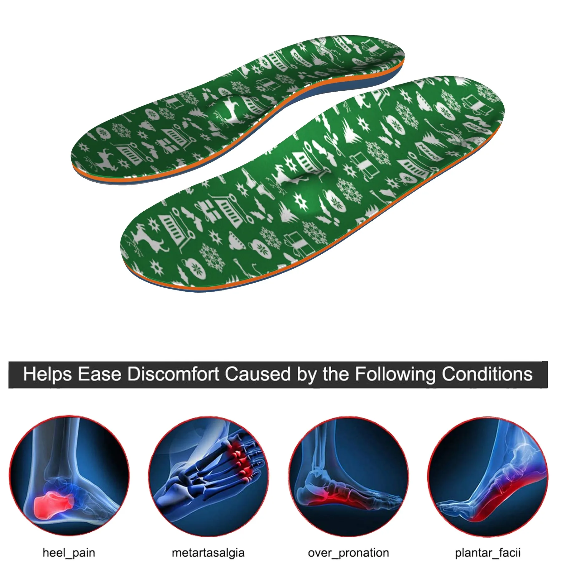 Custom Christmas new sports insoles Plantar fasciitis, metatarsal arch support, orthopedic insoles, flat foot pain