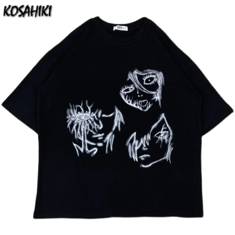 

KOSAHIKI Summer Short Sleeve T-shirt Women Japanese Harajuku Cartoon Print T Shirts Casual Top Tees Aesthetic Graphic T Shirts