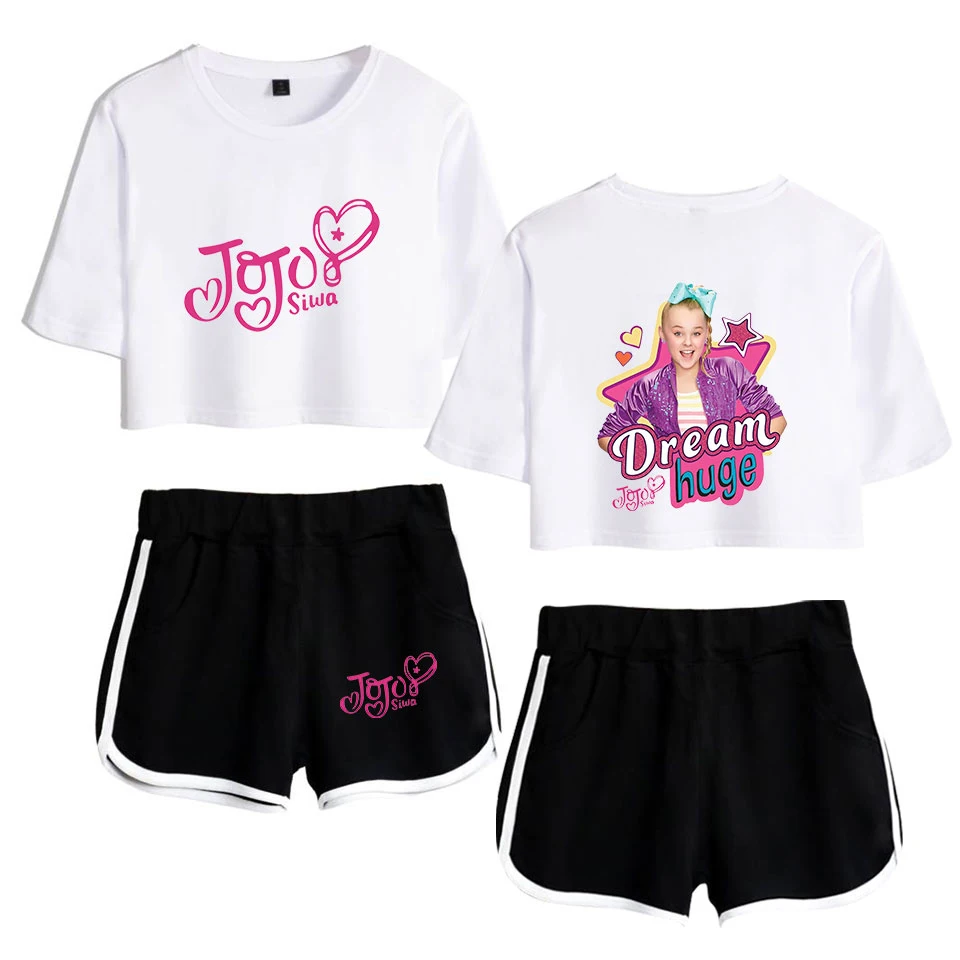 

Fashion women's design sexy T-shirt + short-sleeved suit JOJO SIWA print high-quality comfortable two-piece street T-shirt