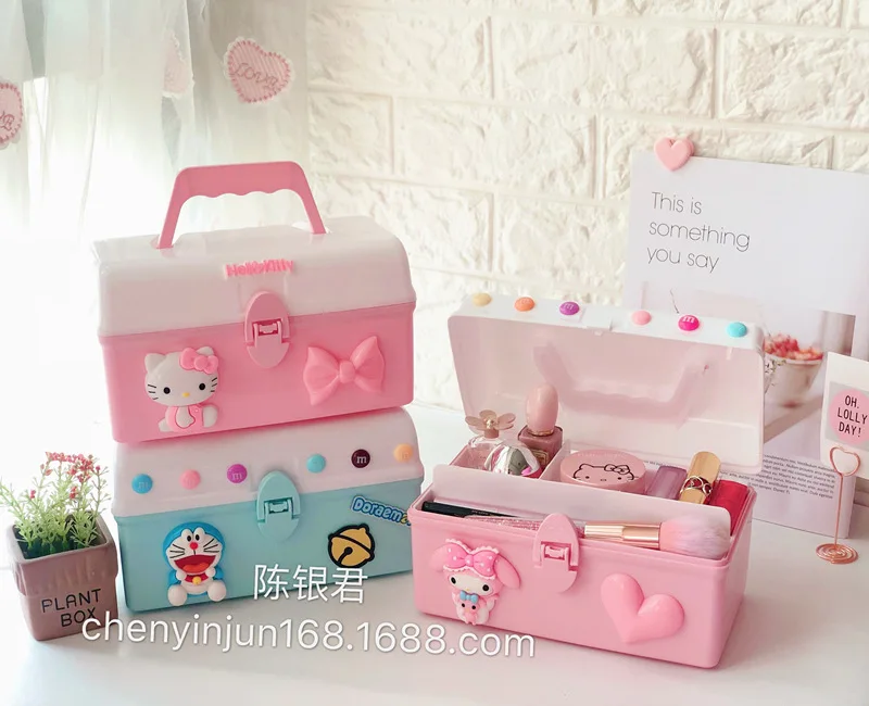 Hello kitty Пластиковый Контейнер Для Хранения Подарочная игрушка коробка для ювелирных изделий ящик для косметики Настольный органайзер для таблеток
