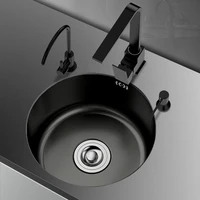 stainless steel black nano round sink topmount basin for home fixture with bar balcony kitchen faucet drain accessories