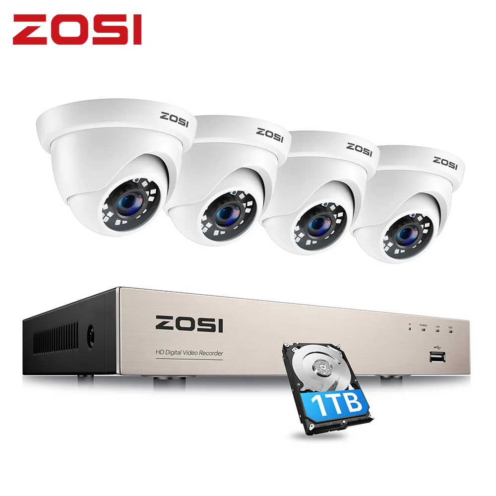 ZOSI 8CH 1080P H.265 + система камер домашней безопасности 5MP Lite 8 канальный CCTV DVR 4 шт. 2MP