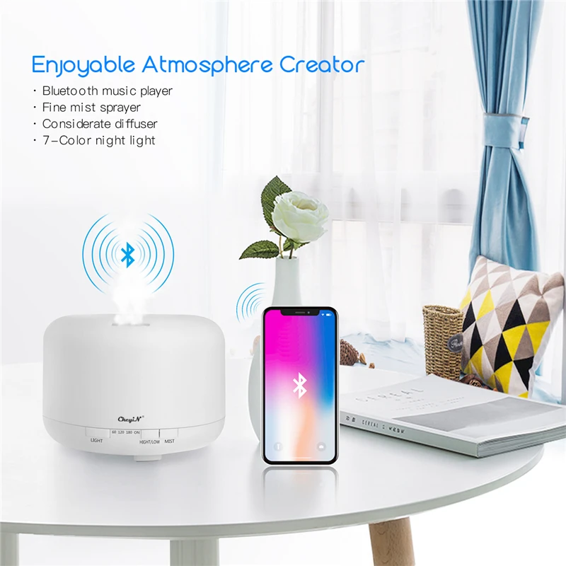 

CkeyiN 700ml Aroma Essential Oil Diffuser Bluetooth Music Ultrasonic Air Humidifier 7 Color Changing LED Lights for Office Home