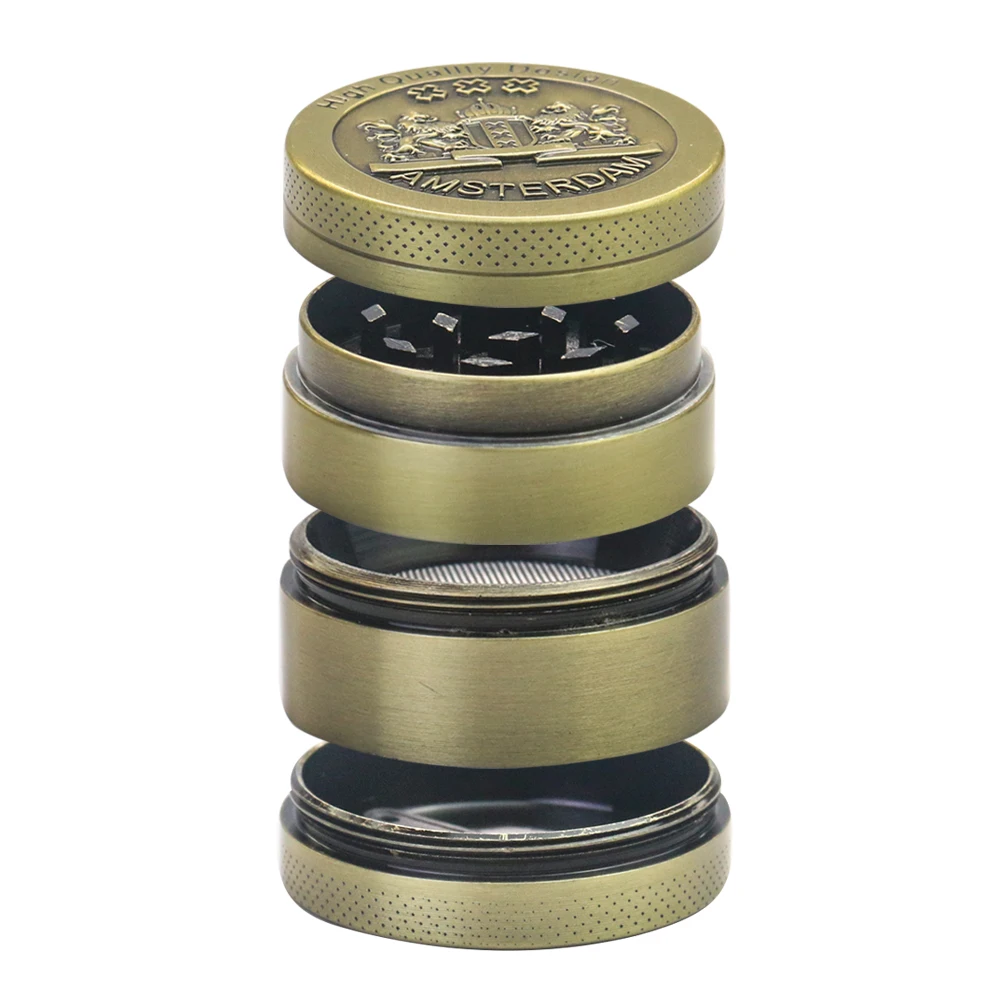 4-layer Metal Herbal Herb Grinder Amsterdam Manual Hand Grinders Spice Pepper Mill Cutter Kitchen Accessories Gift for Men