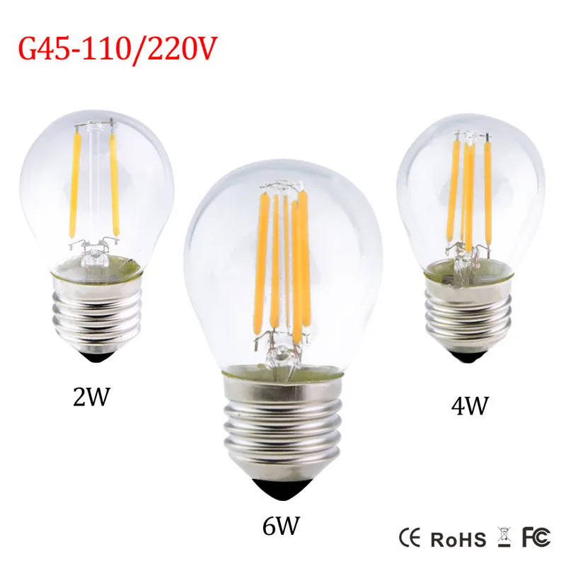 E27 лампа G45 светодиодный нить 2W 4W 6W 8W G45 Ретро Стекло Edison 220V лампы Замена лампы накаливания световые люстры