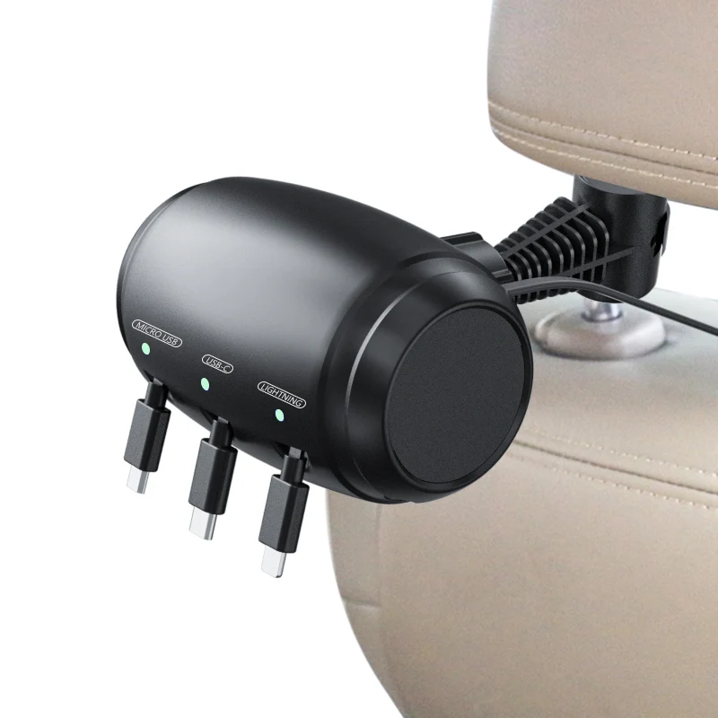tquq multi car headrest backseat retractable cord 3 in 1 power charging station car charger usb for iphone xiaomi huawei free global shipping