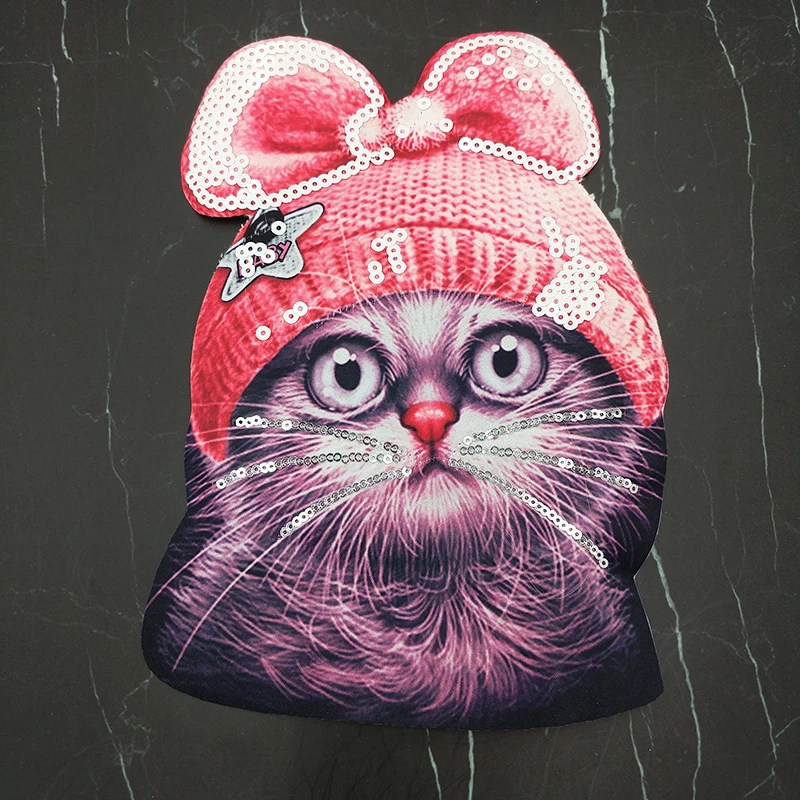 

Fashion Cartoon Pink Bow Cat Sequin Print Cloth Stickers Lovely Patch DIY Sewing T-Shirt Sweater Jacket Accessorie Supplies