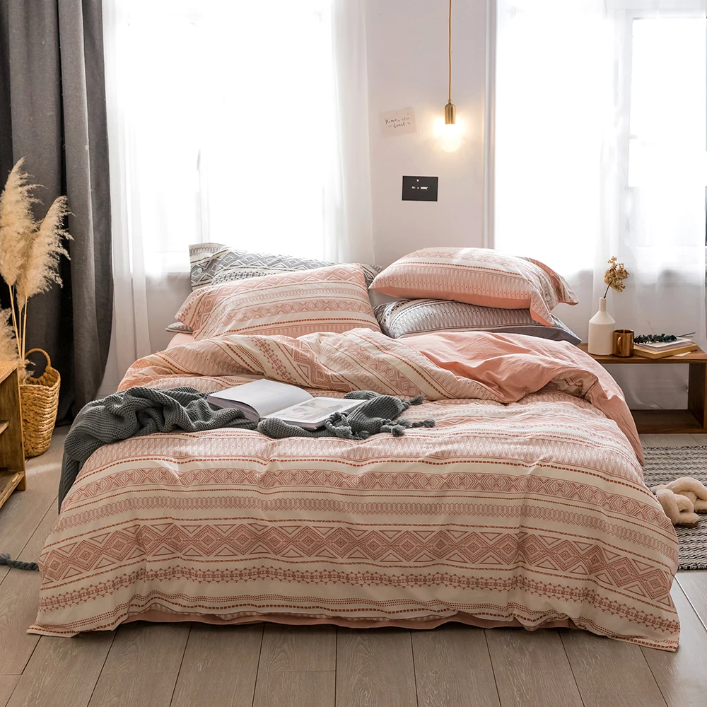 

100% Cotton Jacquard Bohemia Style Bedding Set for 1.5/1.8/2.0m 5/6/6.6feet Bed Duvet Cover Flat Sheet 2 pcs Pillow Case