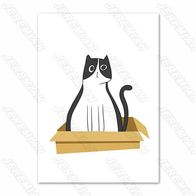 

Small tabby cat animal poster in the box Nordic style wall art canvas print painting modern living room decoration
