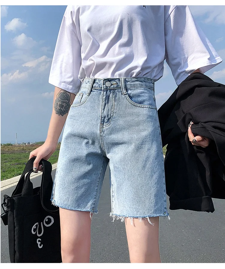 

High Waist Short Jeans Bermuda Shorts For Women 2021 Summer Denim Capris Black Loose Casual Jeans Short Women's Denim Shorts
