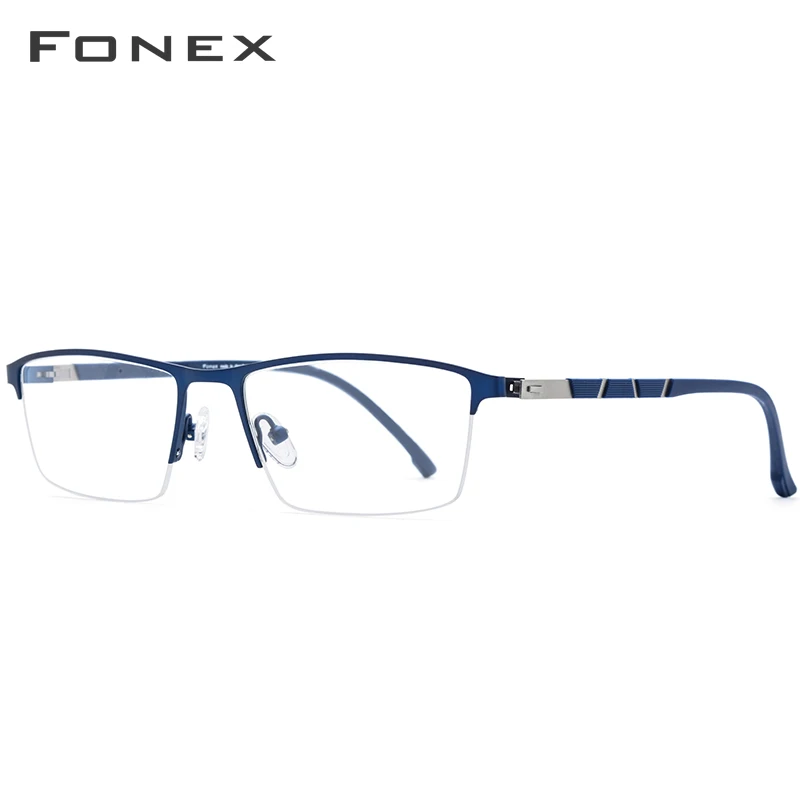 Очки по рецепту из FONEX сплава, сверхлегкие полуоправы, квадратные очки для близорукости, оправа для очков, мужские Силиконовые Оптические очки без винтов 9859 - Цвет оправы: Синий
