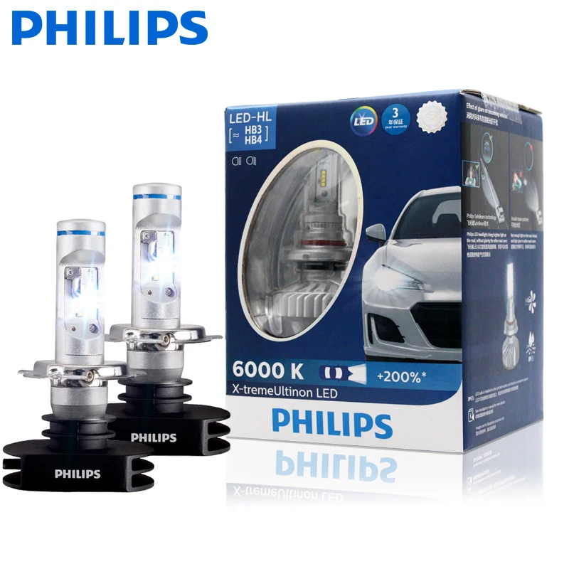 Philips 12 V H4 H7 H11 HB3 HB4 H1R2 9005 9006 9012 6000 K + 200% более яркие фары H8 H16 противотуманная