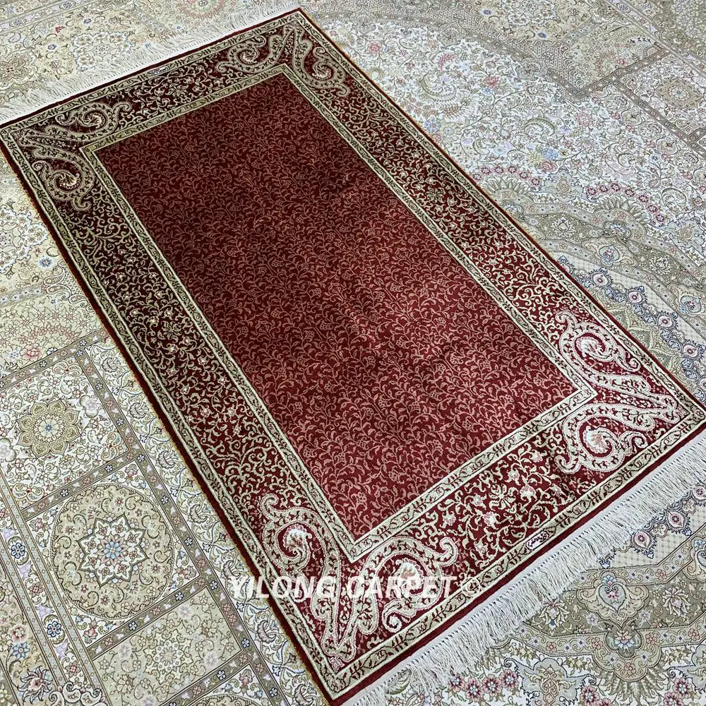 YILONG 3'x5' Oriental carpet handmade exquisite floral red turkish silk rugs (HF228B) | Дом и сад