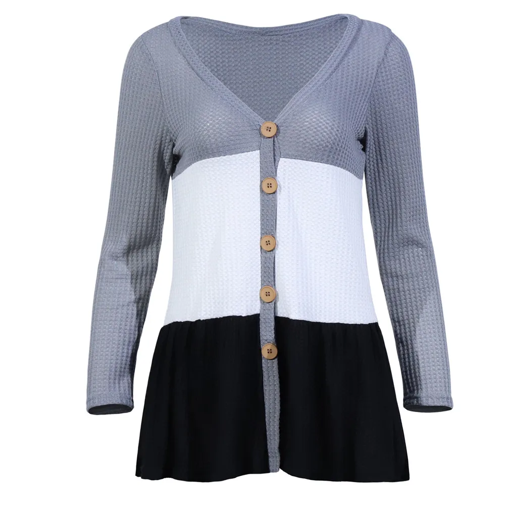 

2020 Autumn Women Sweater Stitching Contrast Button Loose Cardigan Long Sleeve Casual Knitted Sweater Female V Neck Cardigans