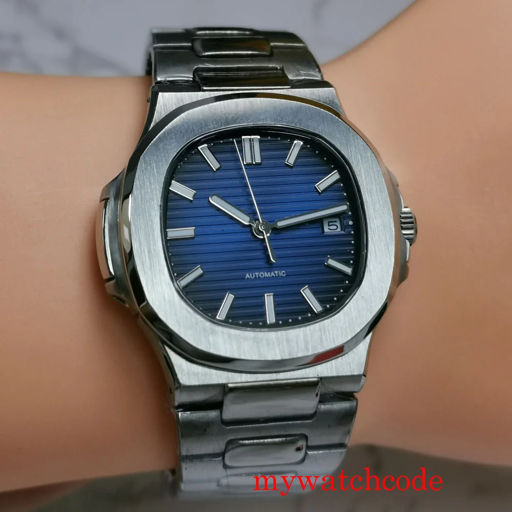 Квадратные 40 мм синий стерильный циферблат сапфировое стекло индикатор Даты