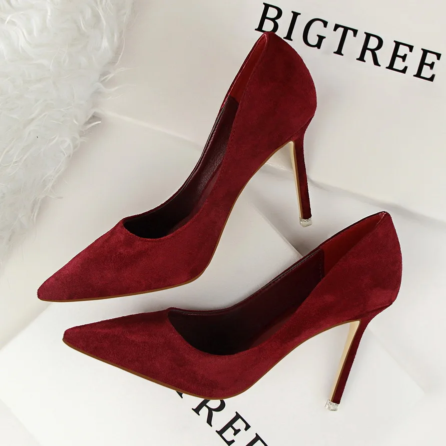 

9CM Pumps Fashion Simple Stiletto With High-heeled Shallow Mouth Pointed Suede Sexy Slimming Professional OL Women's Shoes