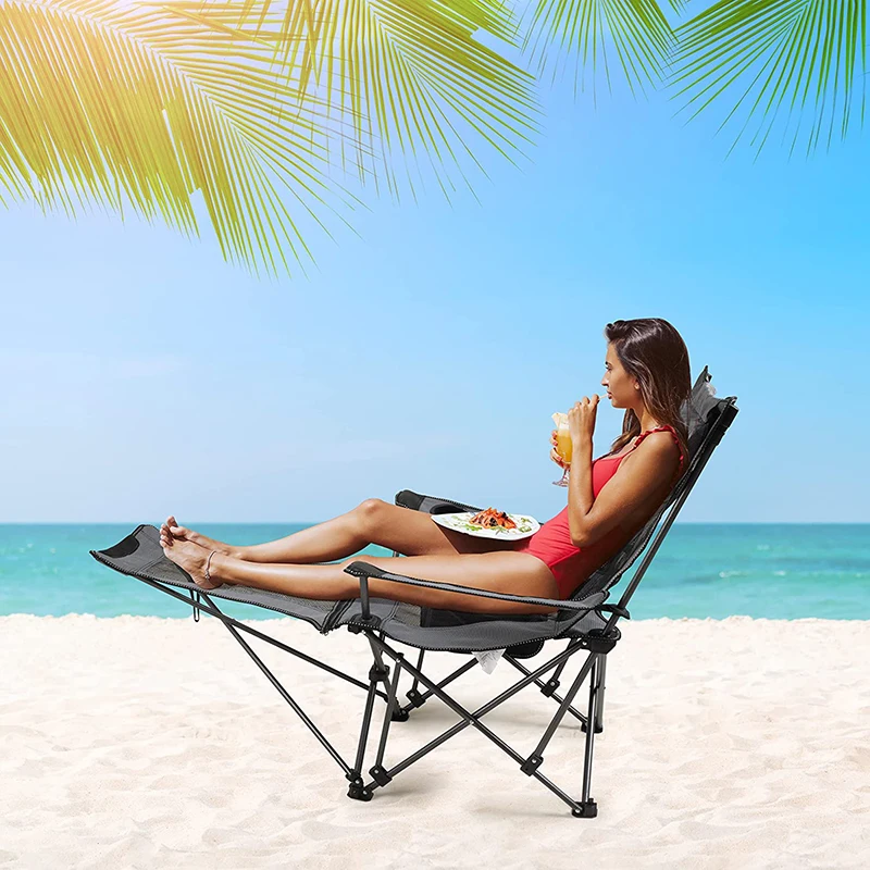Складной стул для кемпинга с подставкой для ног, наружный стул для загара на пляже, шезлонг для патио, шезлонг для бассейна, лужайки