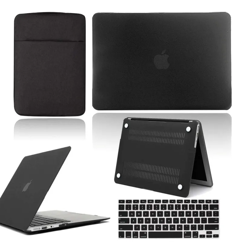 Black KK&LL Жесткий Чехол для ноутбука+ сумка+ чехол для клавиатуры-Apple MacBook Air Pro retina 11 12 13 15 и Air13/Pro 13 15 Touch Bar - Цвет: Black