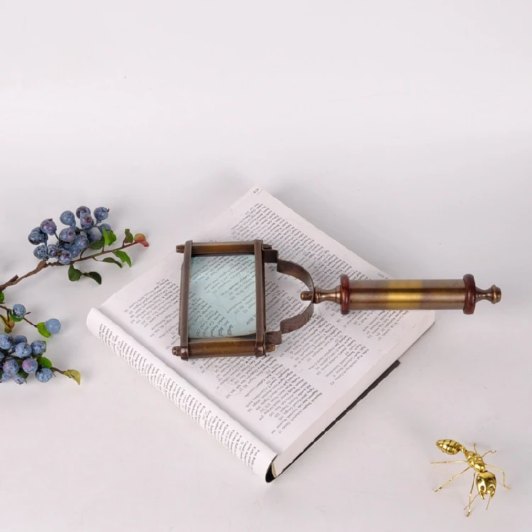 

American-Style European Style High-Definition Magnifying Glass India Import Brass Copper Handles Square Lens Library