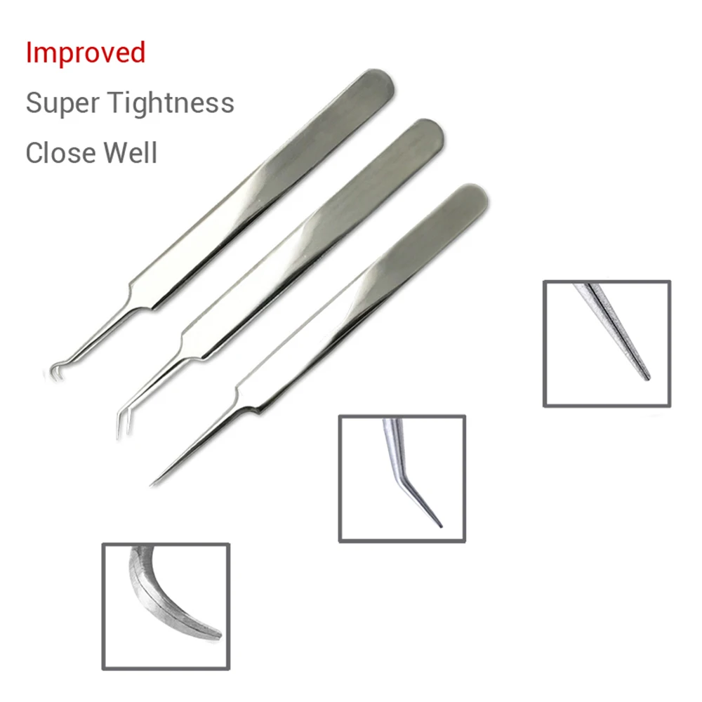 3pc Blackhead Tweezers Eyelash Extension Nipper Anti Acid Steel Needle Removal Acne Face Care Curved Straight Nail Tool | Красота и