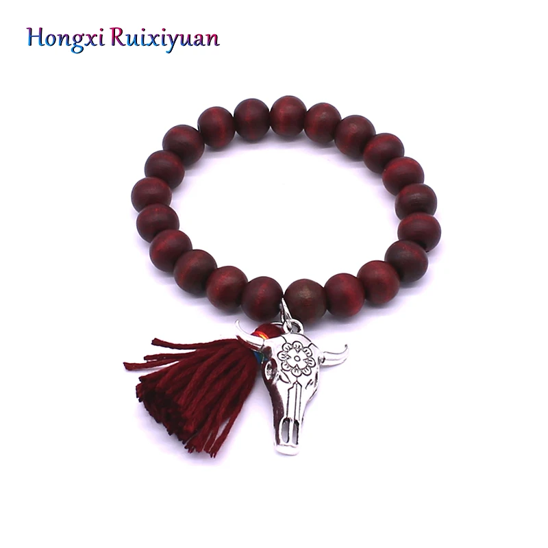 

Beaded Bracelet Bohemian Style Yoga Beads Alloy Bull Head Tassel Bracelet Charm Bracelets for Women Jewelry Gifts