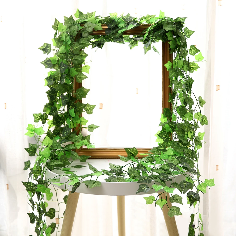 

1 piece 230 cm green vine silk artificial ivy hanging leaf wreath plant creeper home wedding bathroom garden decoration