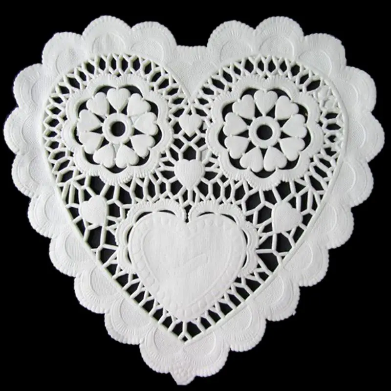 100 шт./компл. 5 дюймов полые в форме сердца салфетки маслостойкие Pape Doilies коврик для