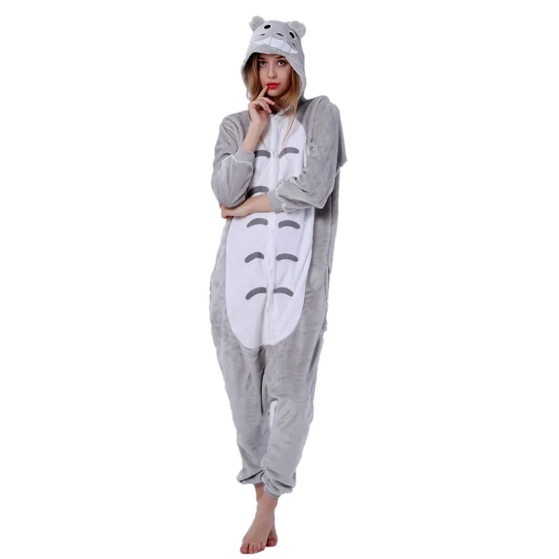 Cute Cartoon Kigurumi Totoro Neighbor Pajamas Long Sleeve Hooded Onesie Adult Women Animal Halloween Christmas Sleepwear