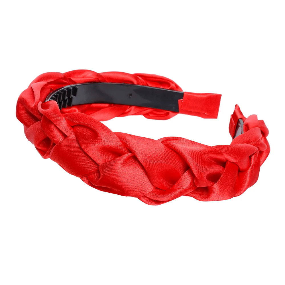 Molans White Satin Braided Headband New Crown Headbands for Women 4 CM Width Braided Aliceband Girls Black Matador Headband - Color: Red
