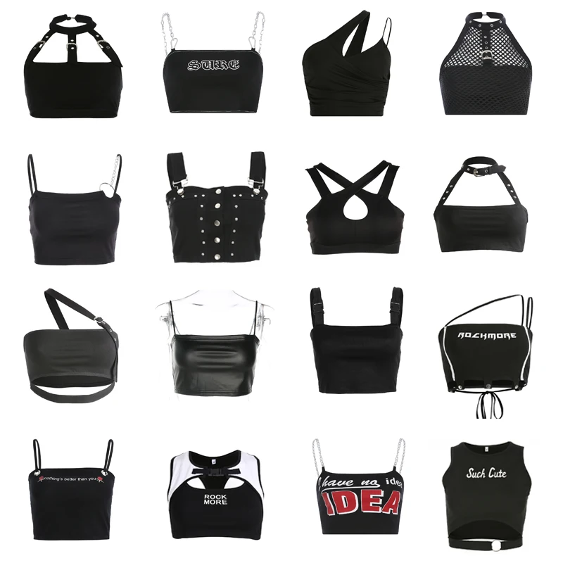 

Harajuku Sexy Women Crop Tank Top Halter Tee Shirts Vest Strap Crop Top Blouse Gothic Hip Hop Casual Sleeveless Camisole